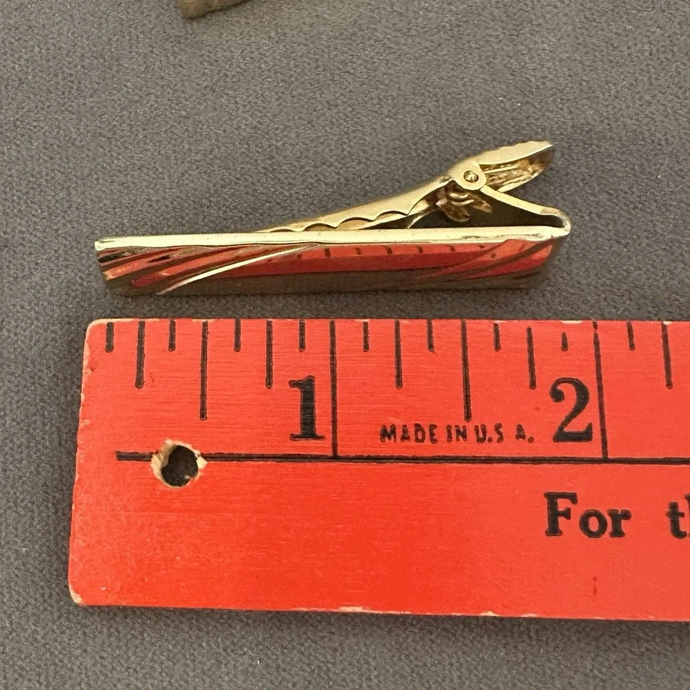 Vintage‎ Anson Gold Tone Men's Cufflink Mid-Century Tie Clasp Set MCM Wedding